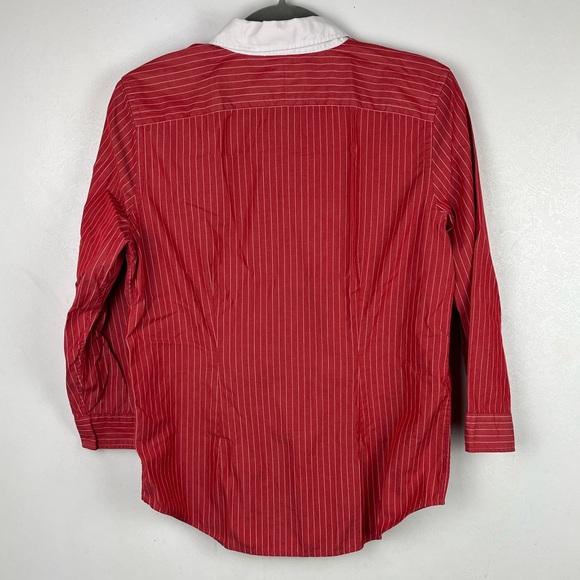 Lauren Ralph Lauren Red Striped Button Down Shirt Split Sleeves Collared Medium - Picture 5 of 8